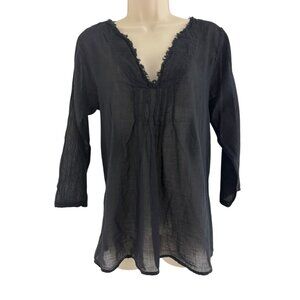 Natural Life Black Semi-Sheer Cotton Gauze Tunic Top Size S/M Shirt Blouse VNeck